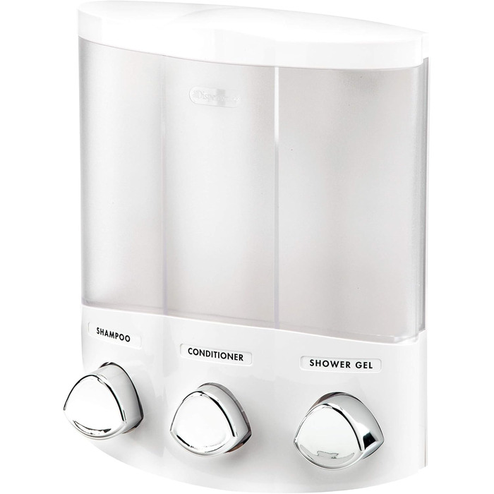 Дозатор для мила, гелю для душу та шампуню Better Living, хром, ABS-пластик, білий, 3-камерний