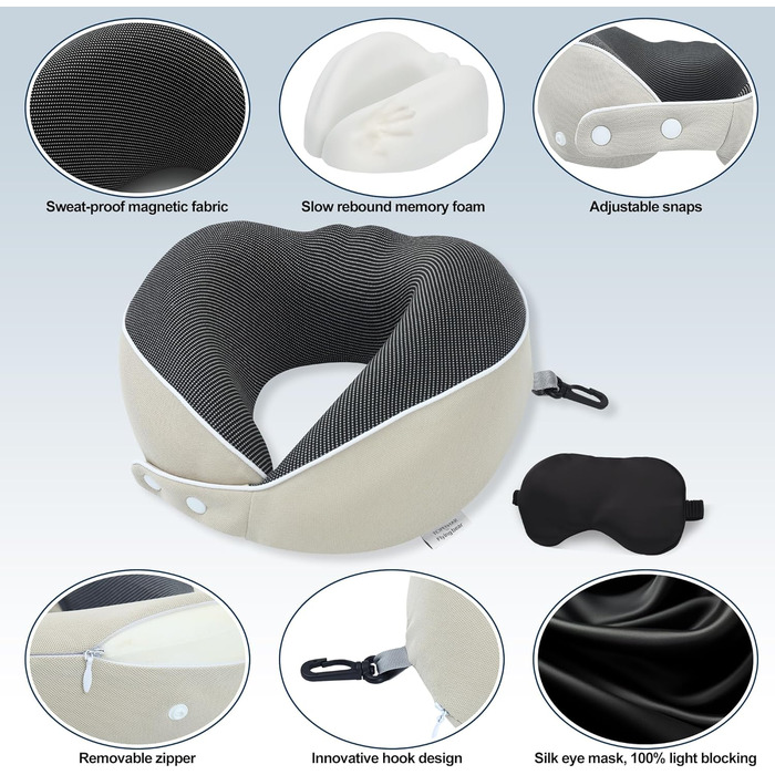 Подушка для шиї Comfy - подорожі літаком та авто. Memory Foam з 3D-маскою для сну, 360° підтримка, бежевий колір