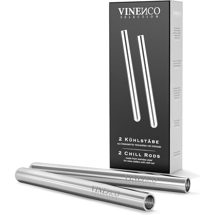 Набір для охолодження вина VINENCO DAS ORIGINAL: охолоджувач пляшок + декатор 7-в-1. Преміум аксесуари для вина: стрижень для охолодження пляшок з нержавіючої сталі + декатор-аератор + виливач. Подарунок для барів, жінок та чоловіків, набір для червоного та білого вина з 2 охолоджувальними стрижнями