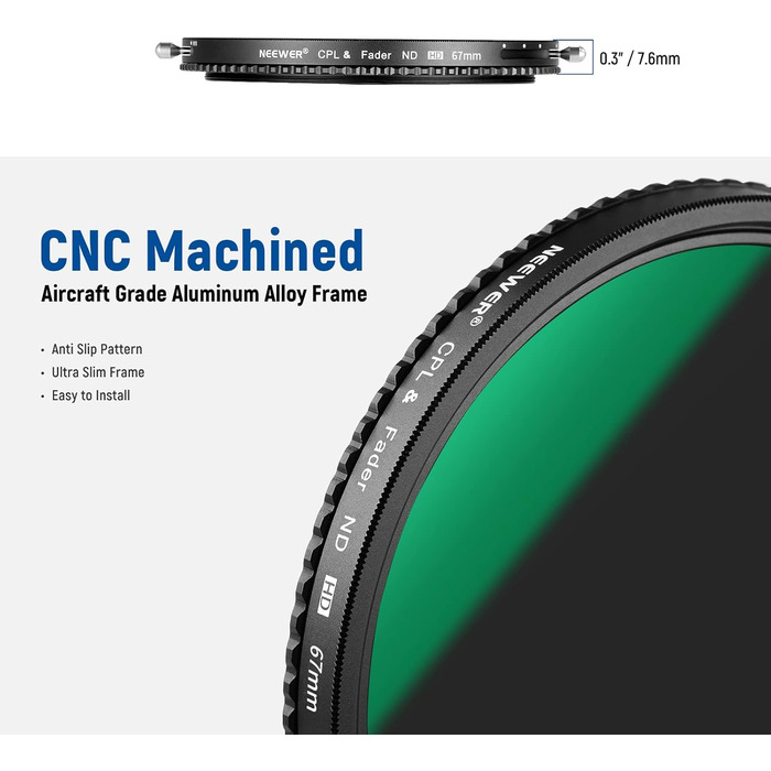 NEEWER ND/CPL фільтр 67мм змінний ND2-ND32, поляризаційний, нанопокриття, алюмінієвий, водо- та стійкий до подряпин