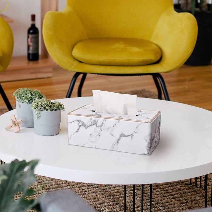 Коробка для серветок Rarapop з PU-шкіри, прямокутна, для комода, ванної кімнати, офісу (мраморний дизайн)