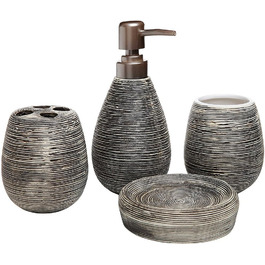 Набір для ванної кімнати з кераміки, 4 шт: дозатор для мила, мильниця, тримач для зубних щіток, стакан для зубної пасти, чорний, Middle