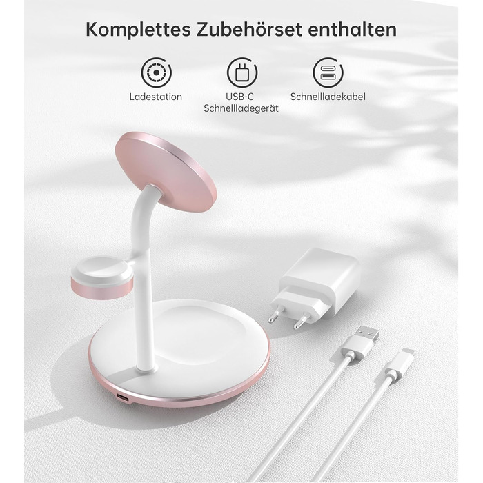 База для бездротової зарядки 3-в-1: iPhone, iWatch, AirPods. 15W, MagSafe, рожеве золото