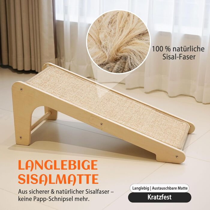 PETKARAY Дряпка для котів, L-подібна дряпка з сизалю, 68 см, 2-в-1, для стіни та кута (з котячою м'ятою, іграшка-мишка), бежевий