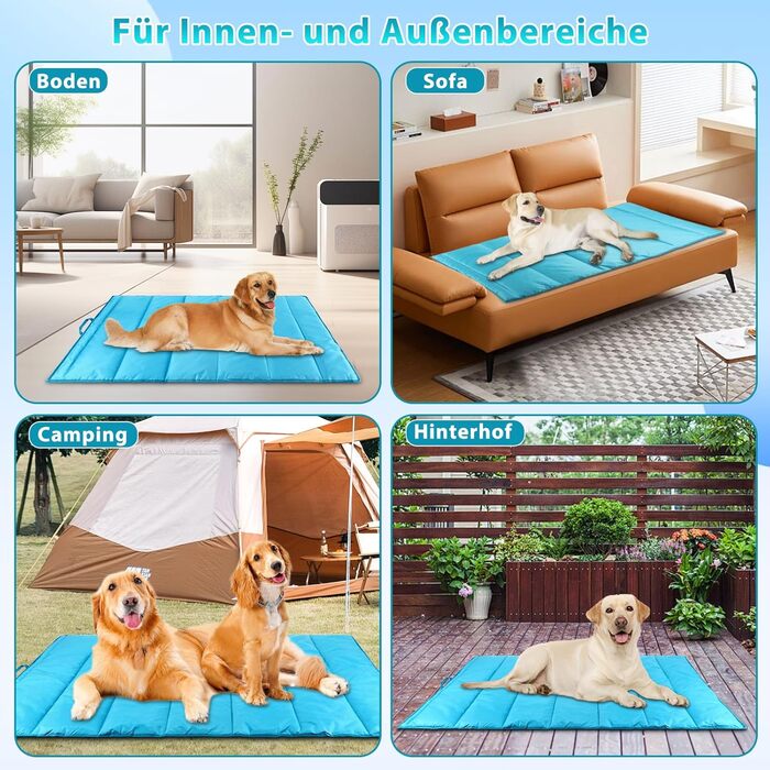 Водонепроникний килимок для собак FHTONGE 120x70 см - килимок для собак середнього та великого розміру, килимок для подорожей, кемпінгу, тераси, відпочинку в приміщенні (блакитний)