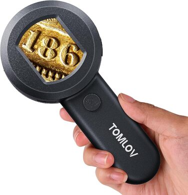 Мікроскоп TOMLOV P10 для дорослих та дітей, портативний з підсвічуванням, лупа ювеліра, ручна лупа з підсвічуванням для нумізматів, кишеньковий мікроскоп для трихом, цифровий мікроскоп з 2' екраном (Чорний)