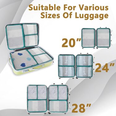 Органайзери для валізи Packing Cubes 12 шт. – Набір для подорожей, різні розміри та кольори (блакитний)