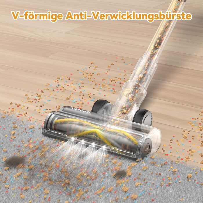 Бездротовий пилосос Aonus 55Kpa 580W з дисплеєм, час роботи до 75 хв, автоматичний режим, для килимів, шерсті тварин та твердих поверхонь, золотий