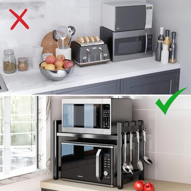 Регульована полиця для мікрохвильової печі та духовки. Організатор для кухні зі сталевими аксесуарами (35–60 см)