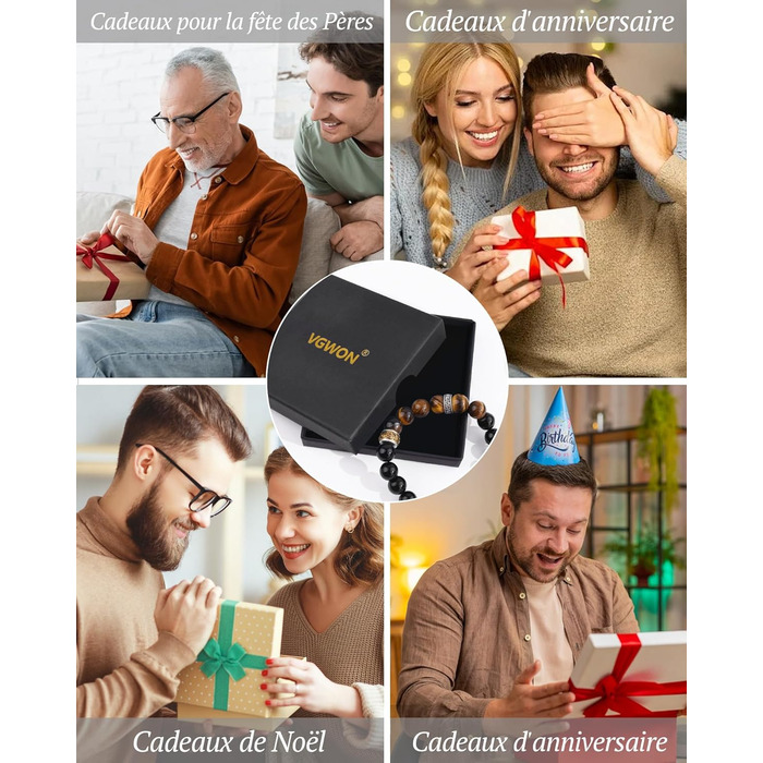 Браслет на руку VGWON для чоловіків з перлами – ідеальний подарунок на день народження, Різдво, для сина, чоловіка, батька (UVG-BM103S)