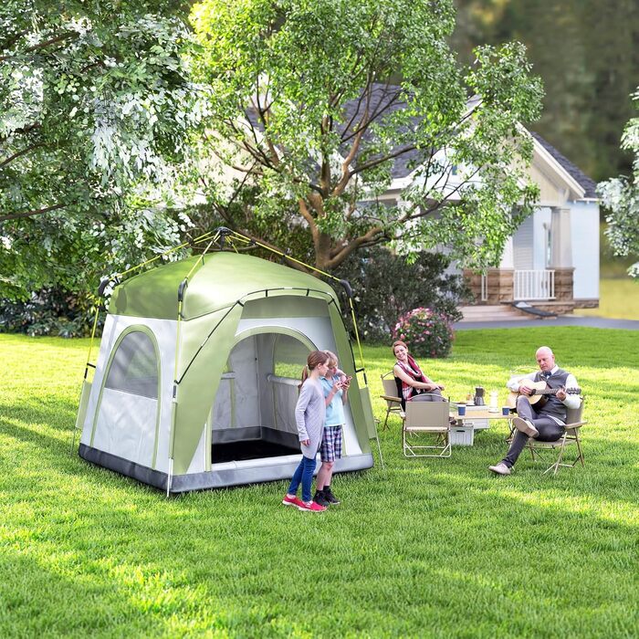 Намет Outsunny Pop-Up для 3 осіб, UV 50+, зелений: сімейний кемпінговий намет з гачками, 4 дверима, вікнами та водонепроникністю 1000 мм