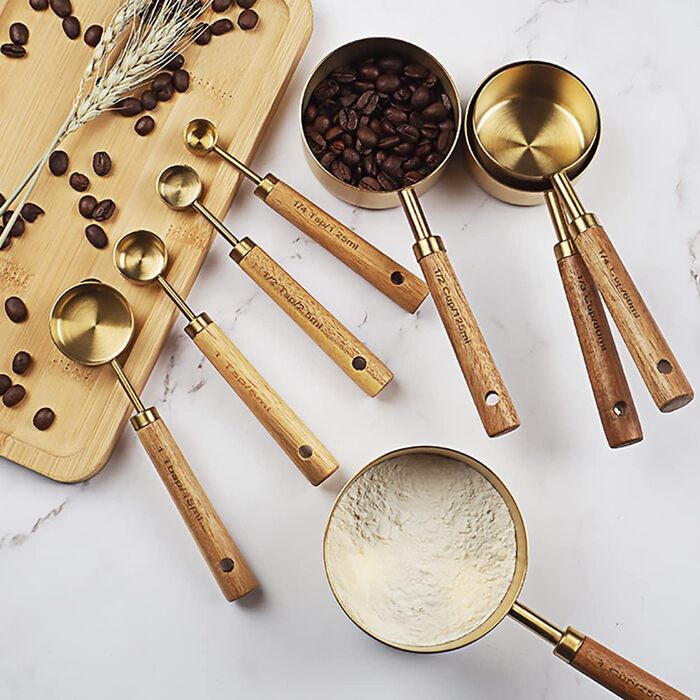 Dadamong 8-Piece Measuring Cup Set with Gold-Colored Stainless Steel Measuring Cups and Spoons, Ideal for Cooking and Baking