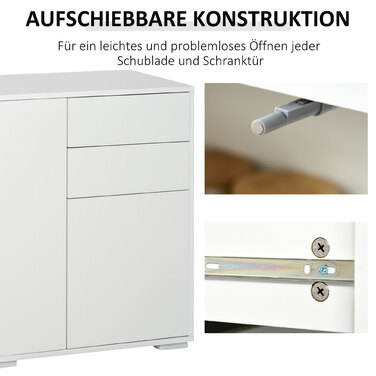 HOMCOM Sideboard White - Chest of Drawers with 2 Drawers & 3 Doors, Multi-Purpose Cabinet, File Cabinet, 117x36x74cm | Aosom