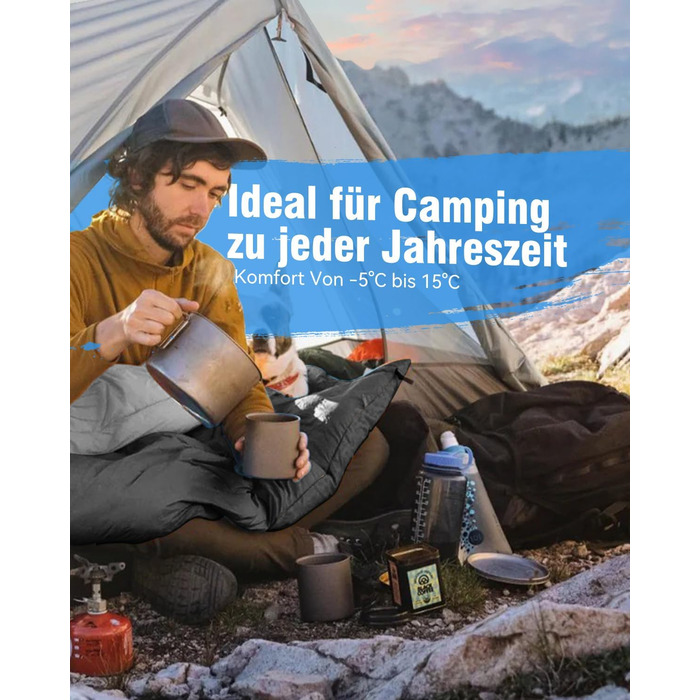 Спальний мішок 3-4 сезони, водонепроникний, ультралегкий, 220*75см (чорний) - для кемпінгу, подорожей, походів