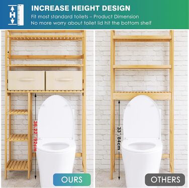 SMIBUY Over The Toilet Storage, 6-Tier Bamboo Bathroom Shelf with Drawers, Freestanding Over the Toilet Organizer Rack, Ample Storage, Space Saver for Small Spaces (Natural)