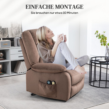 HOMCOM TV Chair with Rise Assist, Electric Recliner, with Massage Function, Reclining Function, Heat Function, Polyester, 90x93x110cm | Aosom