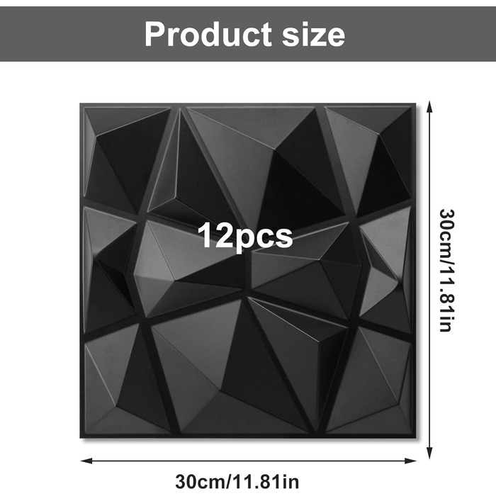 3D панелі для стін та стелі ПВХ чорні, декоративні стінові панелі для геймерської зони, вітальні та спальні, 12 шт.