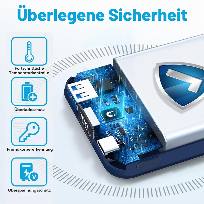 Бездротовий Power Bank AOGUERBE MagSafe 10000mAh, швидка зарядка 22.5W, USB-C, для iPhone 17/16/15/14/13/12 Pro Max (Блакитний)
