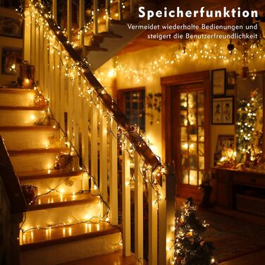 Ланцюжок прикрас для зовнішнього використання 60м, 530 LED, тепле біле світло. Ланцюжок для зовнішнього використання з таймером, 8 режимів, IP44, вологостійкий. Підходить для прикраси ялинки, саду, балкону, вечірки, весілля.