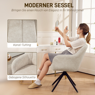 HOMCOM Armchair Living Room Swivel Lounge Chair Padded Tufted Recliner with Steel Legs, Velvet-Look Upholstered Armchair Vanity Chair for Bedroom Beige | Aosom