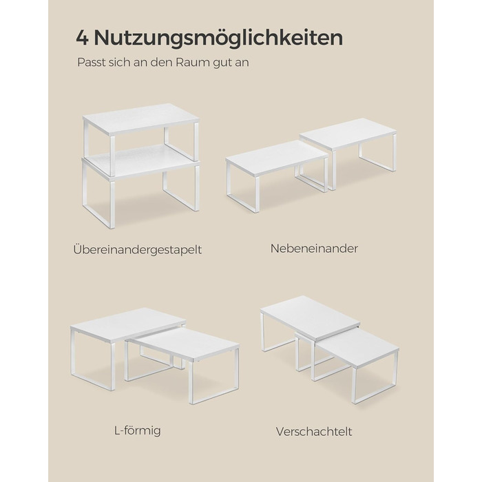 SONGMICS Spice Rack, 4-Piece Set, Kitchen Shelf, Kitchen Organizer, Expandable, Spice Holder, Stackable, with Metal Frame, 19.5 x 29.7 x 15.8 cm, Ink Black-Natural Beige KCS10NB (Cloud White + Snow White, 29.7B cm)