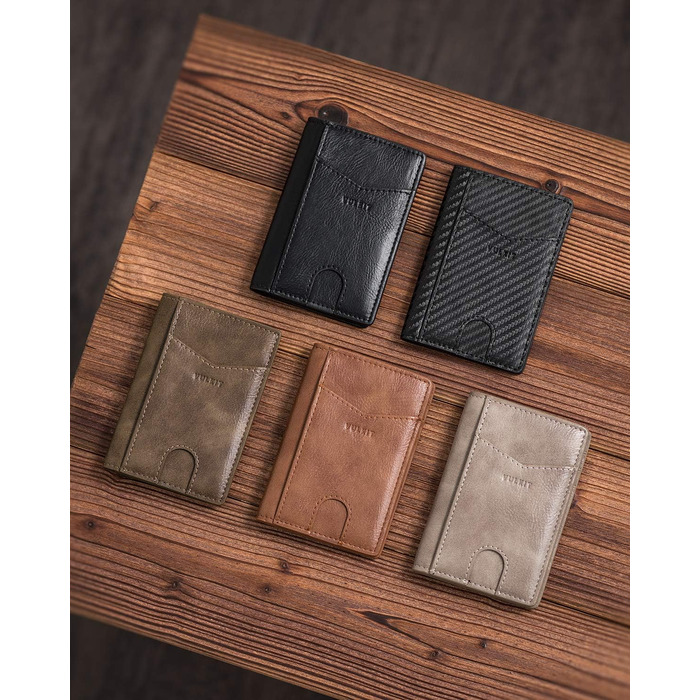 Чоловічий шкіряний картхолдер VULKIT з RFID/NFC захистом, тонкий гаманець для карток на 10 відділень, коричневий