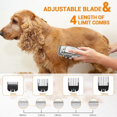 Машинка для стрижки собак і котів, професійна, з 4 насадками, потужний мотор, для тіла, обличчя, вух, лап (срібна)