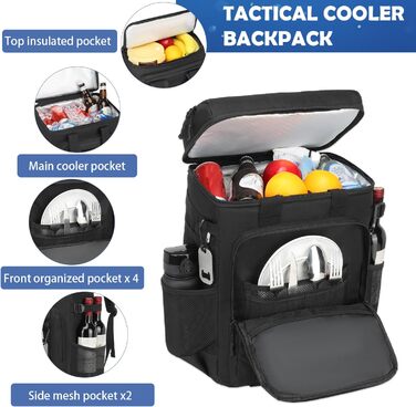 Терморюкзак для пікніка на 42 банки: чорний, тактичний, ізольований, для відпочинку на природі