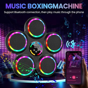 Музична бокс-машина: електронний боксерський тренажер з Bluetooth, LED-підсвічуванням, 9 режимів та рукавичками