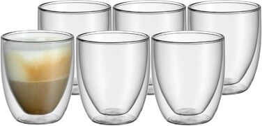 WMF Double-Walled Cappuccino Glasses Set, 6-Piece, Double-Walled Glasses 250ml, Floating Effect, Thermoglass, Heat-Resistant Tea Glass, Coffee Glass