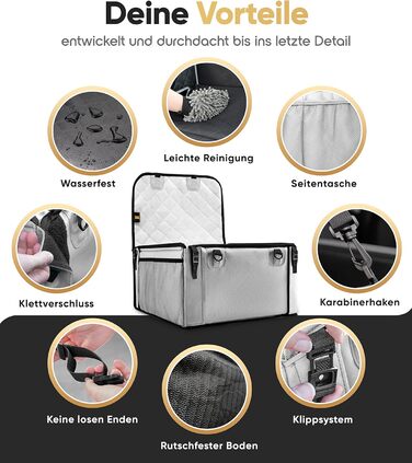 Extra Stable Dog Car Seat - Reinforced Walls & 5 Straps - Waterproof Dog Car Seat for Rear & Front Seat (Standard Size)