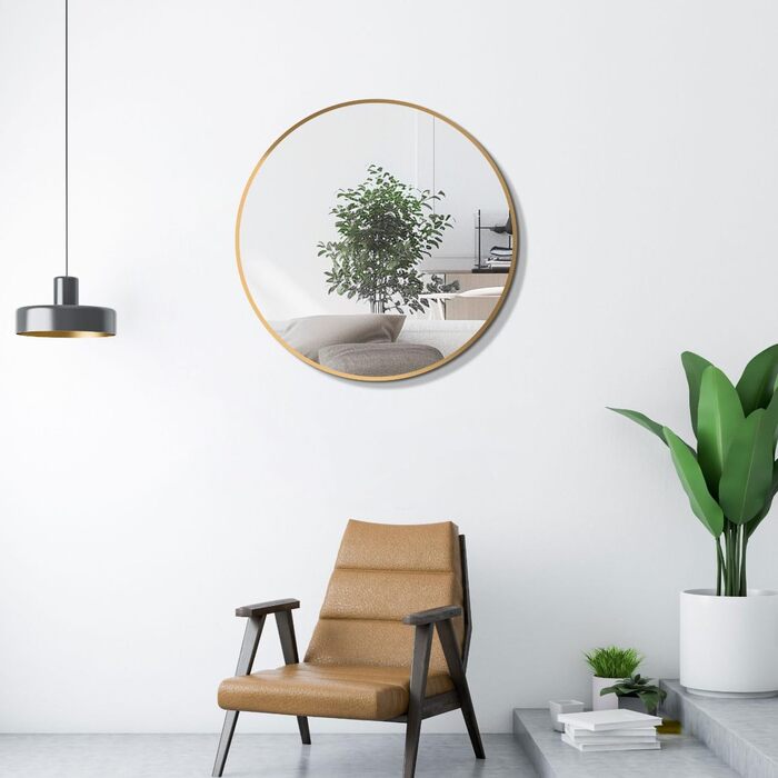 Овальне дзеркало HOKO Design для стін, 50 x 90 см, металевий каркас матового кольору. Можлива вертикальна та горизонтальна установка. Підходить для ванної кімнати, коридору, спальні, вітальні та їдальні. Розмір: 60 x 60 см, колір - золото.