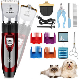 Електрична машинка для стрижки собак та котів, тиха, USB, акумуляторна, бездротова (червона)