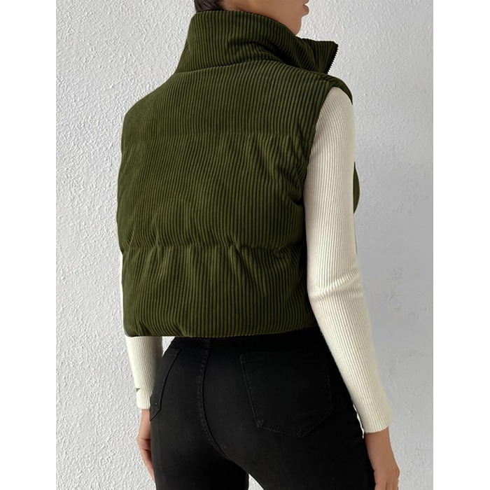 Жіноча куртка Gihuo з короткими рукавами, з капюшоном, на блискавці, з утеплювачем, оливковий колір (L)