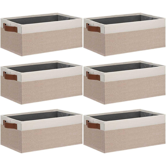 Ghvyenntte Storage Baskets (6 Pieces), Small Fabric Storage Baskets, Foldable, 30 x 20 x 13 cm, Organizer Baskets with PU Handles, Decorative Square Baskets for Closet, Shelves, Cabinet (Small-11.8