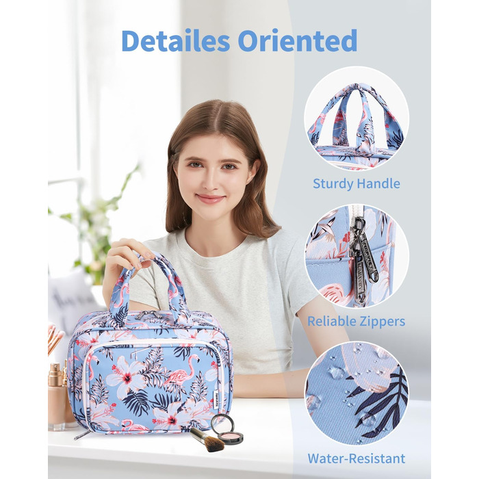 Косметичка для жінок велика, культиваторський мішечок, велика сумка для косметики, чоловіча сумка для туалету, велика сумка для макіяжу (Бежевий фламінго) (Y-aqua Flamingo)