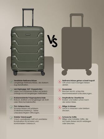 Чемодан SMARTBOX Hartschalen Check-in з жорстким корпусом | Великий XL Trolley 52 x 33 x 76 см, розширюється від 111 до 120 літрів | з високоякісного поліпропілену | 4 подвійні колеса & TSA-замок | легкий 4,2 кг (Edition 01) (Оливковий, Розмір M (66 см), 