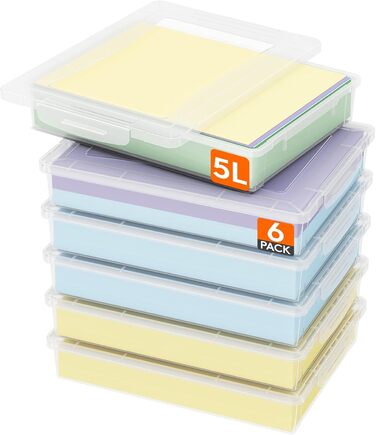 Lifewit 5L Storage Box with Lid, Plastic Box with Clip Closures, Document Box A Organizer, Multi-Purpose Boxes for Crafts, Paper, Art Supplies, Building Blocks, Tools (Transparent, 6)