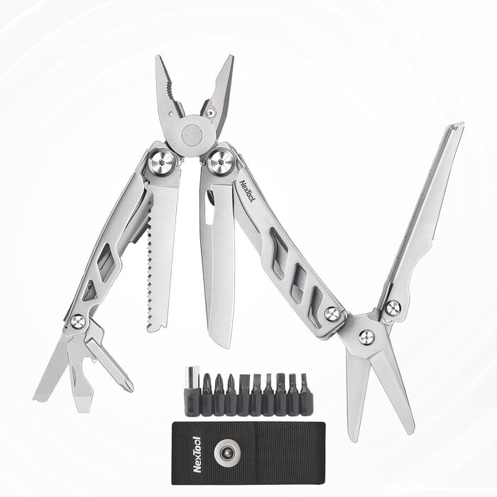 Мультитул NexTool Muiltool 19-в-1: мультифункціональний інструмент з плоскогубцями, ножем, викрутками, ножицями, з нержавіючої сталі для кемпінгу, подарунок для чоловіків (Silver Flagship Max)