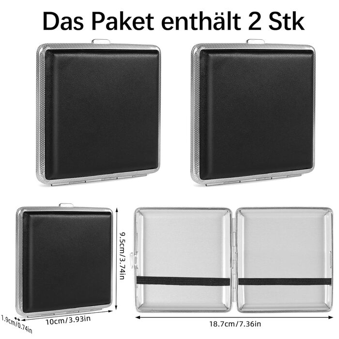 Чохол для сигарет зі шкіри та металу на 20 сигарет, чорний