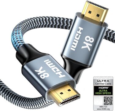 HDMI 2.1 кабель 8K 1м - підтримка 8K@60Hz, 4K@120Hz, Dolby eARC, HDCP, HDR, для HDTV, ноутбука