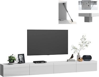 4housedesign® TV Board Lowboard Hanging | TV Cabinet Sideboard Living Room | Lowboard Living Room TV Shelf TV Board Hanging TV Cabinet TV 55 Inch - TV Lowboard Black Matt (240 (2x120), White Glossy)