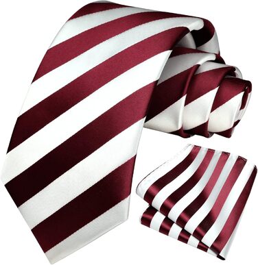 HISDERN Комплект краватки та нагрудного хустинки в червоно-білу смужку для чоловіків (на весілля)