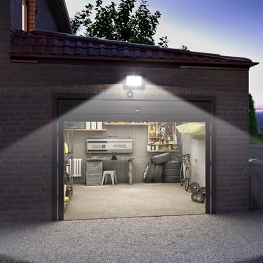 LED Floodlight 50W, Outdoor 5000LM, Spotlight 72 LED IP65 Waterproof, Outdoor Floodlight 6500K Cold White, 230V for Garage, Garden 【2 Pack Black】 (35wg 6500k Cold White, Motion Sensor)