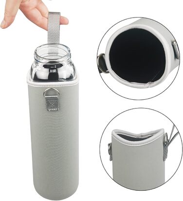 Drinking bottle, glass water bottle with straw and time markings, 900 ml, bottle with neoprene sleeve, gradient color, blue