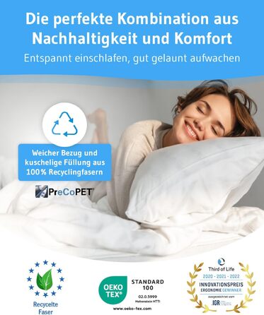 2-Pack Pillows 40x80 VERDA, 100% Sustainable, Orthopedic 40 x 80 cm Bed Pillows, Pillow made from Recycled Material, Adjustable Height for Back Sleepers, Side Sleepers, Allergy-Friendly Pillow 40x80 cm - Double Pack
