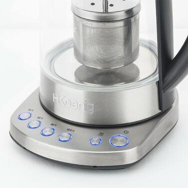 H.KOENIG TI600 Instant T Teapot Electric Kettle 1.5L, 1.5 liters, Stainless Steel/Glass (Kettle and Teapot)