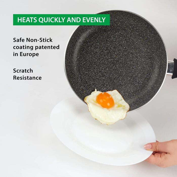 Сковорода антипригарна GadHome Classic 20 см, чорна | Для індукційних плит | Алюмінієва сковорода з ергономічною ручкою | Без PFOA для здорового приготування | Можна мити в посудомийній машині