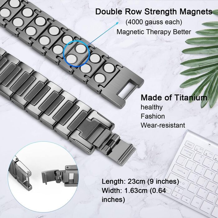 Браслет на магнітній застібці JEROOT для чоловіків з чистого титану, чорний