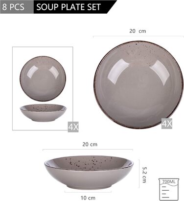 Набір посуду Vancasso NAVIA, 16 предметів, кераміка, для 4 осіб, розпис, тарілки, миски, чашки, помаранчевий (8 предметів, сірий)